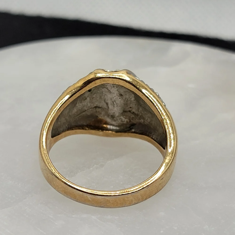 Vintage Signed RINC Coctail Ring Gold Tone Faux Diamond